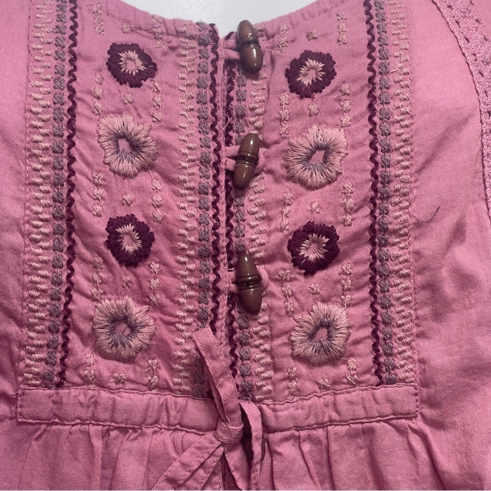 Vintage America Jeans Barrel Button Embroidered Ruffled Hem Blouse Small - Picture 4 of 6